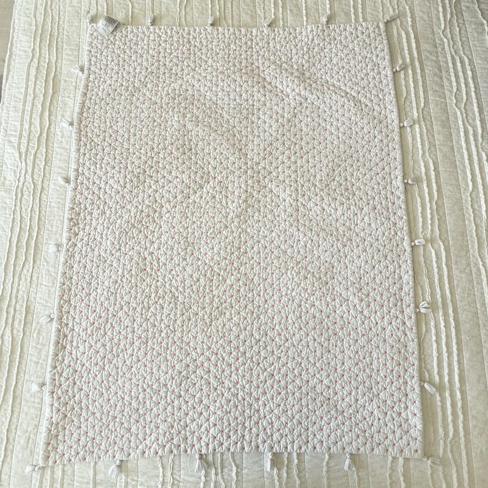 Pottery barn Kids Crib Toddler Quilt Blanket Pink White Nursery Organic Cotton